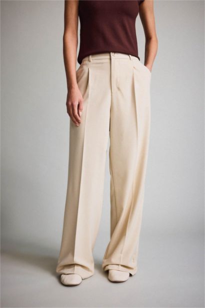Wide Leg Zippered High Waist Standard Length Trousers