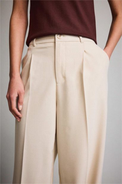 Wide Leg Zippered High Waist Standard Length Trousers