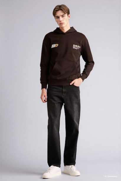 Boxy Fit Printed Long Sleeve Sweatshirt