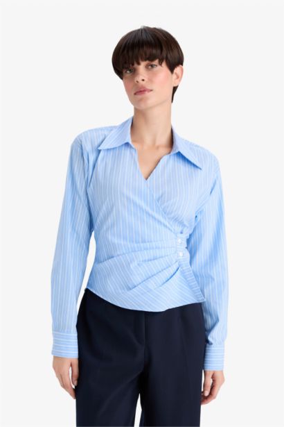 Regular Fit V-Neck Striped Long Sleeve Shirt