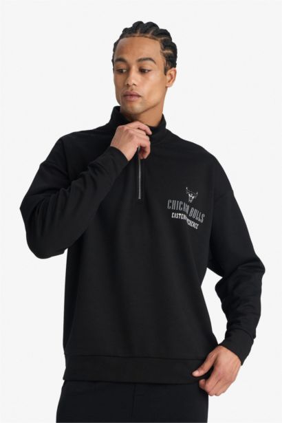 NBA Chicago Bulls Oversize Geniş Kalıp Dik Yaka Fermuarlı Sweatshirt