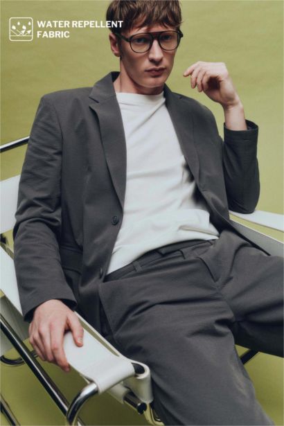 Блейзер приталенного кроя в полоску Seersucker для мужчин