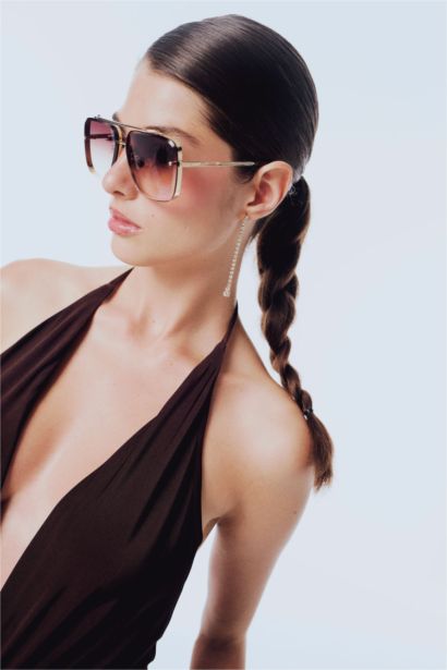 DCEY x DeFacto Kadın Metal Çerçeveli Oval Cam Güneş Gözlüğü