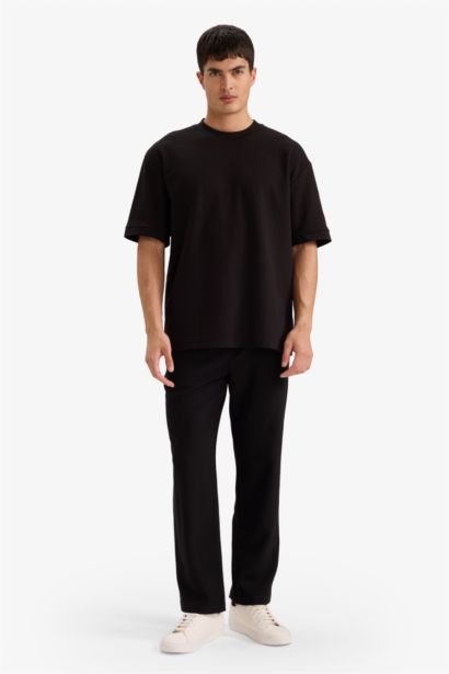 تيشيرت نص كم اوفر سايز برقبة مستديرة