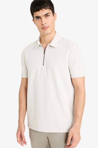 Regular Fit Zip Collar Short Sleeve Polo T-Shirt