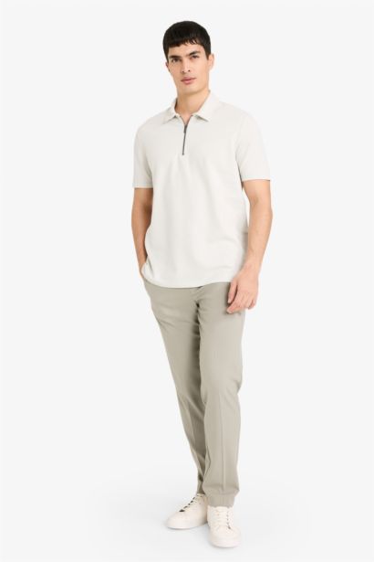 Regular Fit Zip Collar Short Sleeve Polo T-Shirt