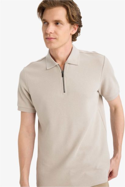 Regular Fit Zip Collar Short Sleeve Polo T-Shirt