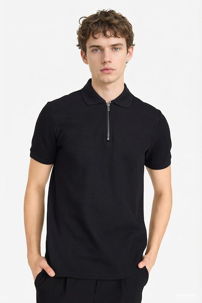 Polo manches courtes à col zippé Coupe régulière
