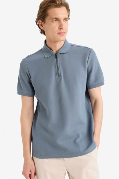Regular Fit Zip Collar Short Sleeve Polo T-Shirt