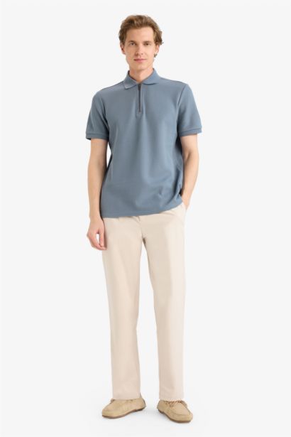 Regular Fit Zip Collar Short Sleeve Polo T-Shirt