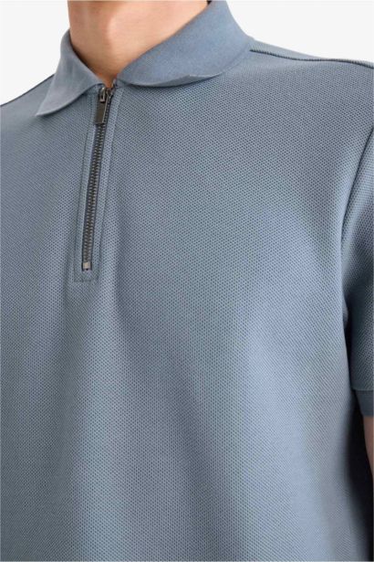 Regular Fit Zip Collar Short Sleeve Polo T-Shirt