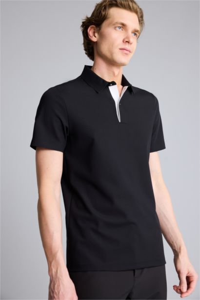 Эластик қатпарланбайтын Slim Fit поло футболка