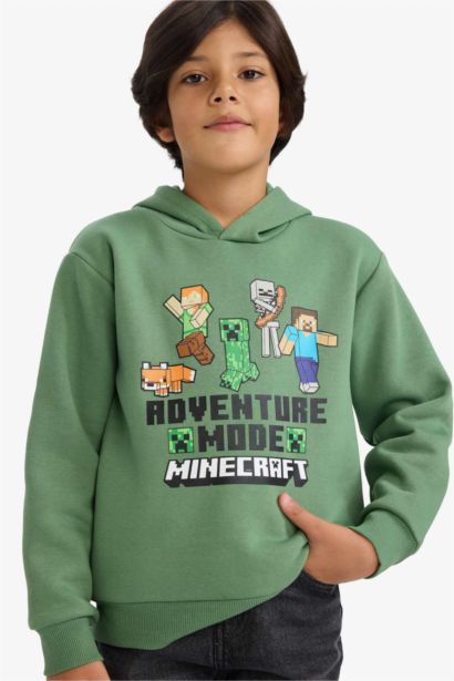Minecraft Kapüşonlu İçi Yumuşak Tüylü Sweatshirt Erkek Çocuk