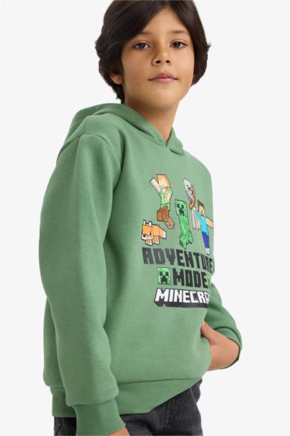 Minecraft Kapüşonlu İçi Yumuşak Tüylü Sweatshirt Erkek Çocuk