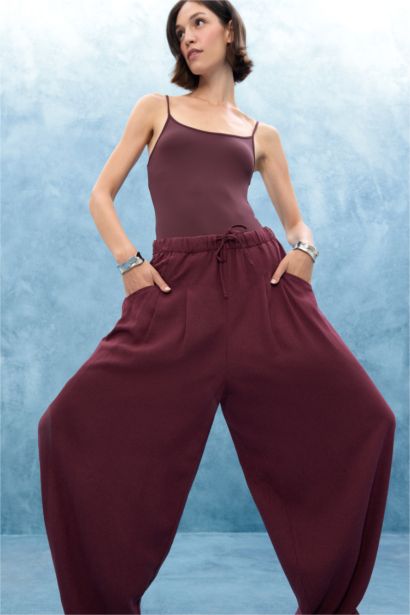 Balloon Fit Double Pocket Linen Blended Trousers