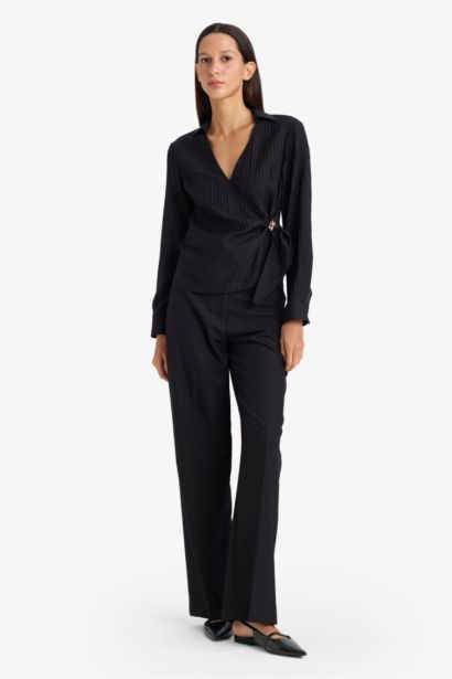 بلوزة كم طويل منسوج قصة عادية