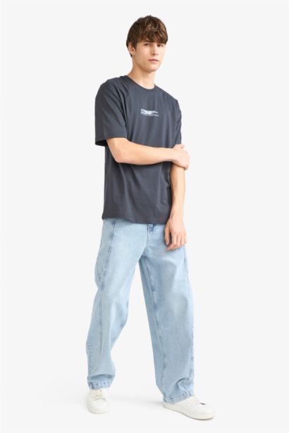 تيشيرت نص ردن اوفر سايز مطبوع بياخة مستديرة