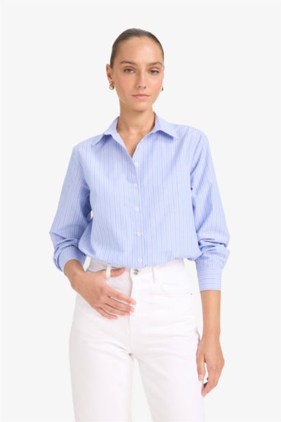 Chemise oversize à rayures en popeline à manches longues