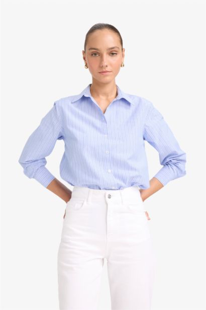 Chemise oversize à rayures en popeline à manches longues