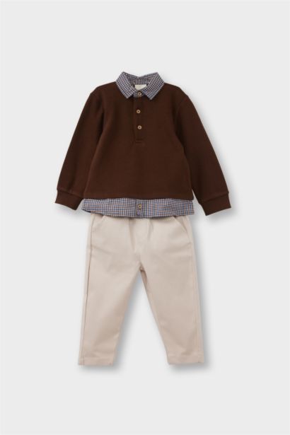 Baby Boy Shirt Collar Sweatshirt Trousers 2 Piece Set