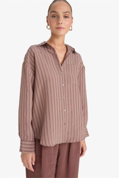 Oversize Fit Striped Modal Long Sleeve Shirt