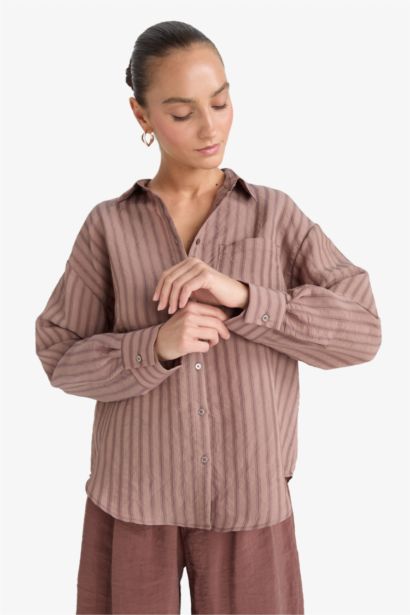 Oversize Fit Striped Modal Long Sleeve Shirt