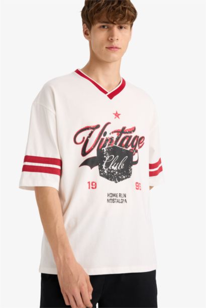 تيشيرت نص ردن قصة فضفاضة بياخة مستديرة