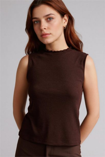 Slim Fit Half Turtleneck Ribbed Camisole Blouse