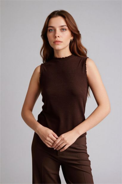 Slim Fit Half Turtleneck Ribbed Camisole Blouse