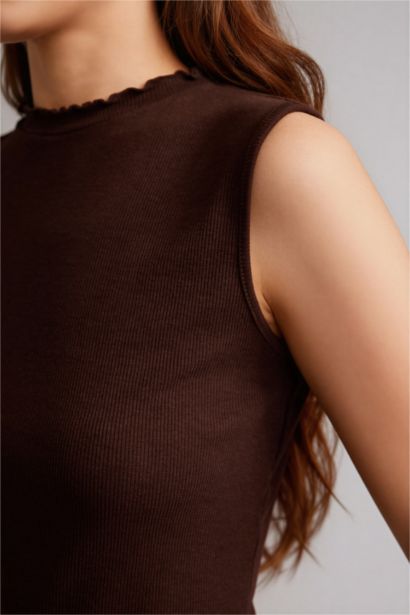 Slim Fit Half Turtleneck Ribbed Camisole Blouse