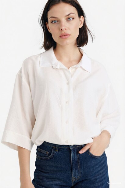Oversize Fit Shirt Collar Crinkle Fabric Short Sleeve Shirt
