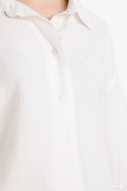 Oversize Fit Shirt Collar Crinkle Fabric Short Sleeve Shirt