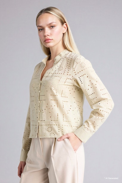 Regular Fit Flap Collar brode Long Sleeve Shirt