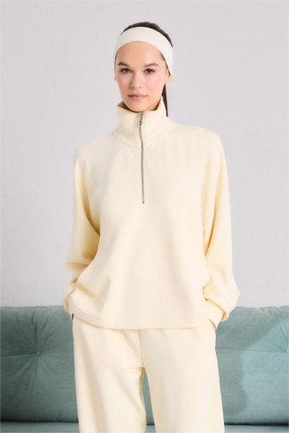 Modal Dik Yaka Yarım Fermuarlı Sweatshirt