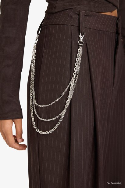 Baggy Fit Zipper Striped Trousers