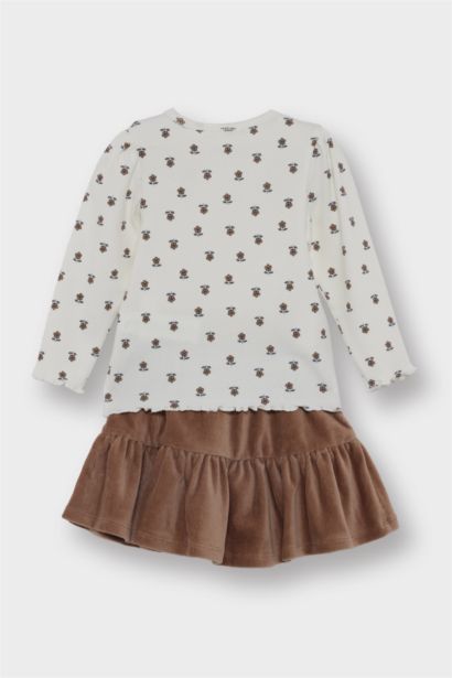 Girl Floral T-Shirt Velvet Skirt 3 Piece Set