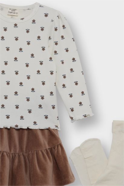 Girl Floral T-Shirt Velvet Skirt 3 Piece Set