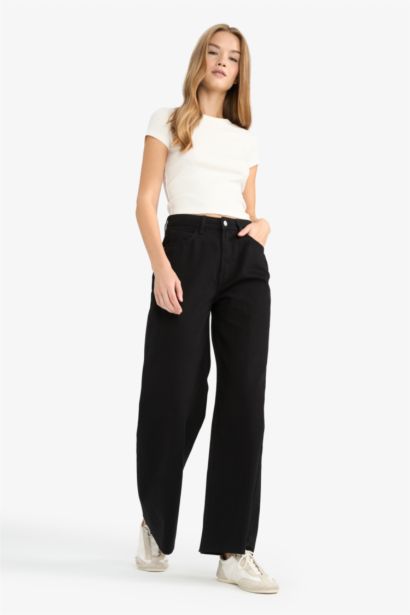 Wide Leg Zipper Gabardine Trousers