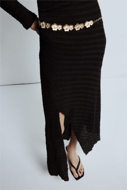 Kadın Gold Çiçek Temalı Metal Zincir Kemer