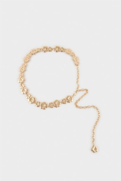 Kadın Gold Çiçek Temalı Metal Zincir Kemer