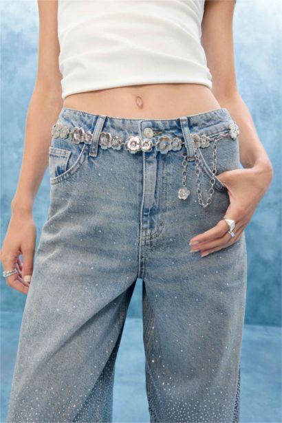 Kadın Çiçekli Silver Bel Zinciri