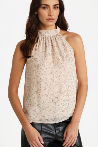 Блузка без рукавов из шифона с воротником-халтером, свободного покроя