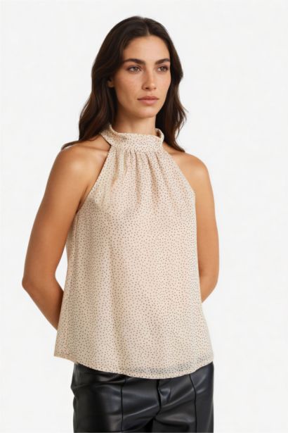 Блузка без рукавов из шифона с воротником-халтером, свободного покроя