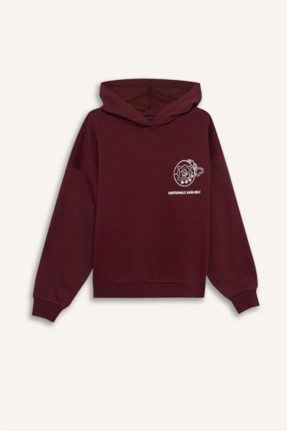 سويت شيرت اوفر سايز ثقيل مطبوع بغطاء للرأس