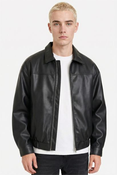جاكيت جلد صناعي اوفر سايز وياخة قميص