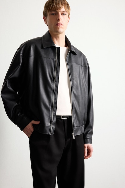 Oversize Fit Faux Leather Zip-Up Jacket
