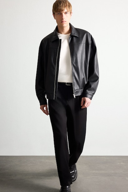 Oversize Fit Faux Leather Zip-Up Jacket