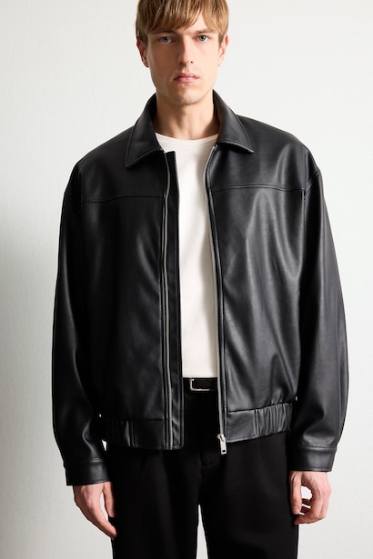Oversize Fit Faux Leather Zip-Up Jacket