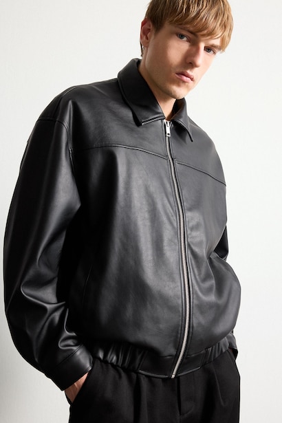 Oversize Fit Faux Leather Zip-Up Jacket