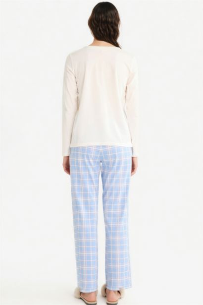 Pijama Takımı Regular Fit Uzun Kollu Üst Kareli Uzun Alt